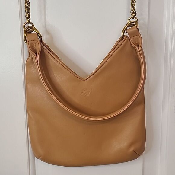 Anthropologie Small Shoulder Bag Chain Crossbody Shoulder Strap Gold Camel Tan - Picture 6 of 16